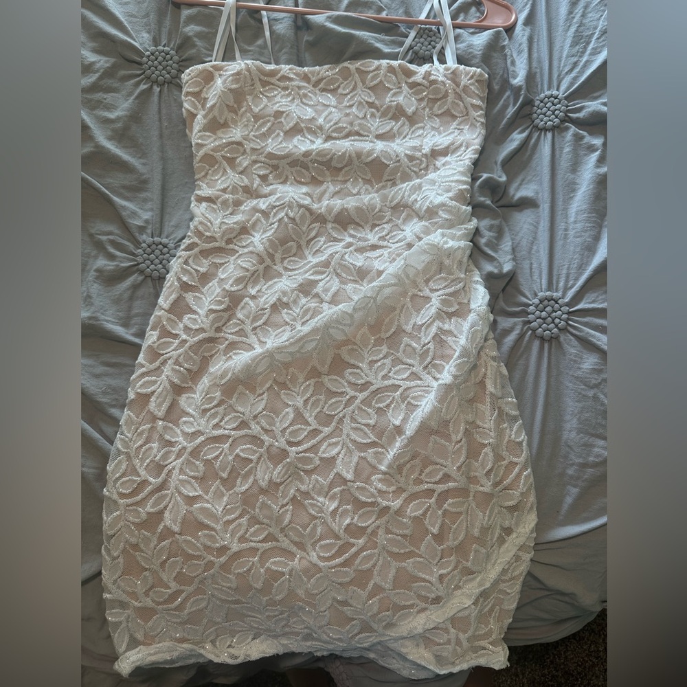 Windsor White Strapless Pleated Sheath Dress